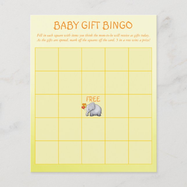 Flyer Juego de Bingo de Elefante Neutral Baby Shower Bab (Frente)