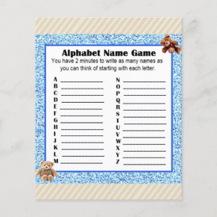 Flyer Juego de BINGO de nombre alfabeto para Baby Shower