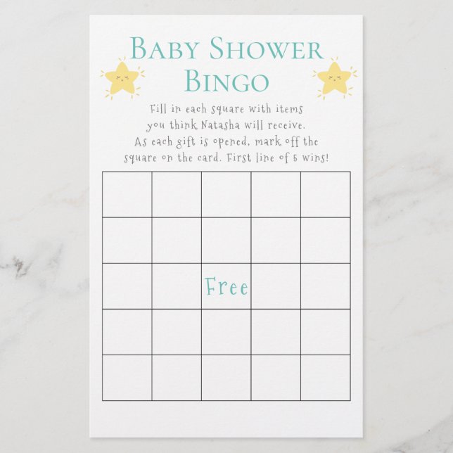 Flyer Juego de bingo de Twinkle Little Star Baby Shower (Frente)