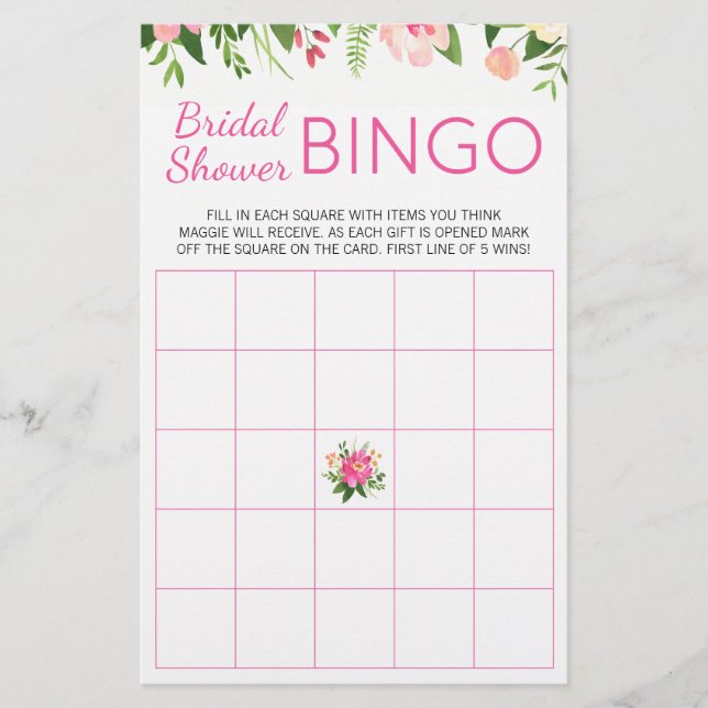 Flyer Juego de Bingo Floral Bridal Shower (Frente)