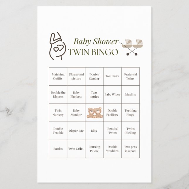 Flyer Juego de bingo gemelo Baby Shower - Fiesta imprimi (Frente)