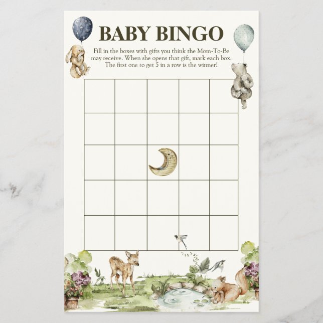 Flyer Juego de Bingo Neutral para Bebés de Woodland Anim (Frente)