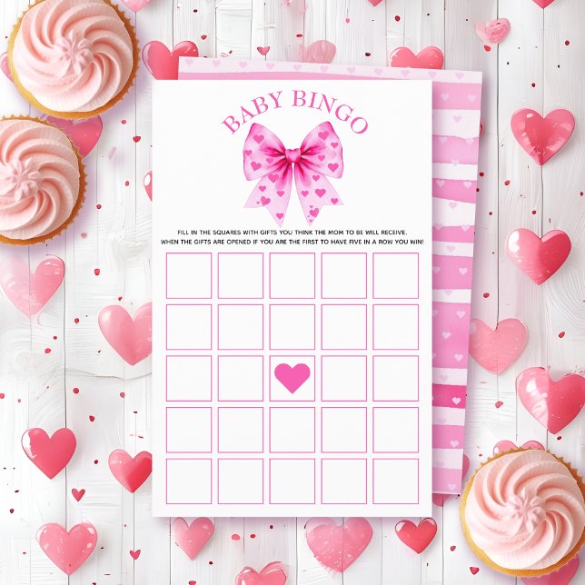Flyer Juego de Bingo para baby shower con lazo rosa Swee (Subido por el creador)