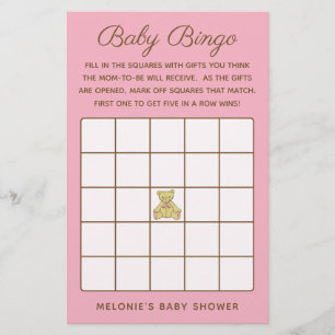 Flyer Juego de bingo para chicas Baby Shower