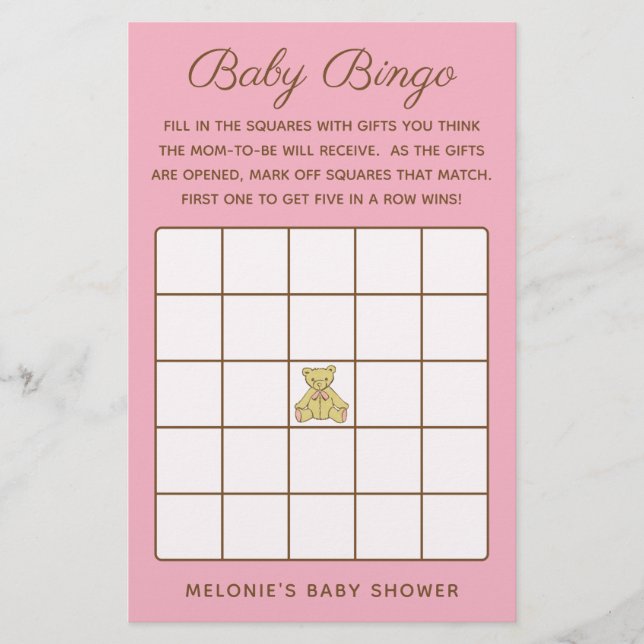 Flyer Juego de bingo para chicas Baby Shower (Frente)