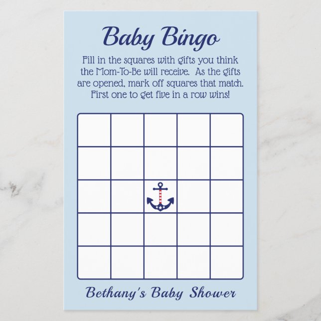 Flyer Juego de Bingo Patriótico Anchor Boy Baby Shower (Frente)