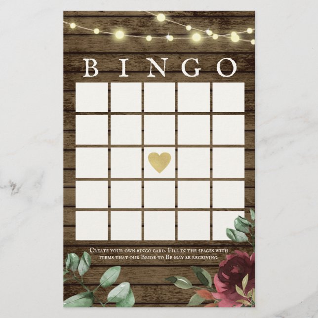 Flyer Juego de Bingo Rustic Wood and Lights (Frente)