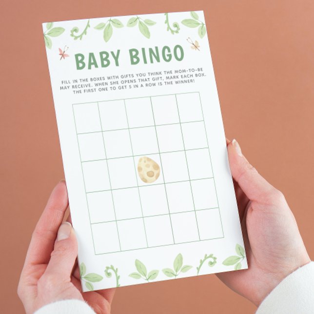 Flyer Juego de Bingo Verde de Dinosaur Baby Shower (Get ready for a Jurassic celebration with our adorable dinosaur baby shower bingo game! 🦕)