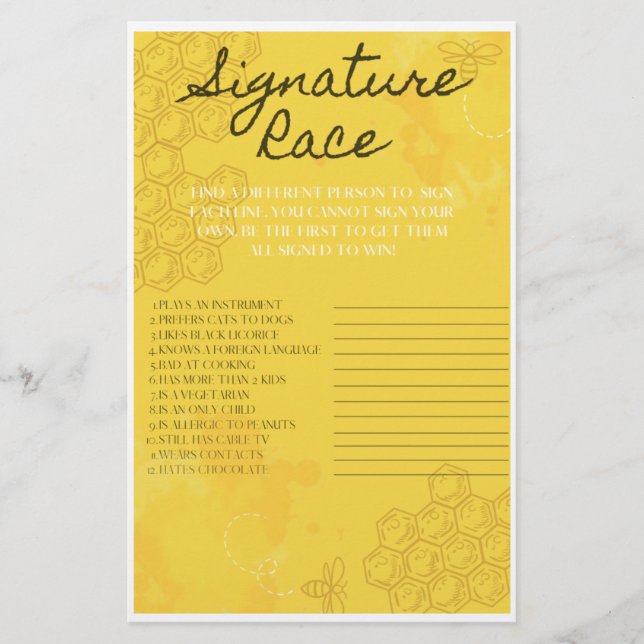 Flyer Juego de carreras de firmas para bebés (Frente)