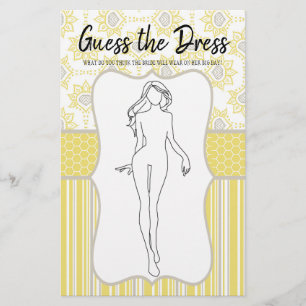 Flyer Juego de ducha de novia gris amarillo adivina el v