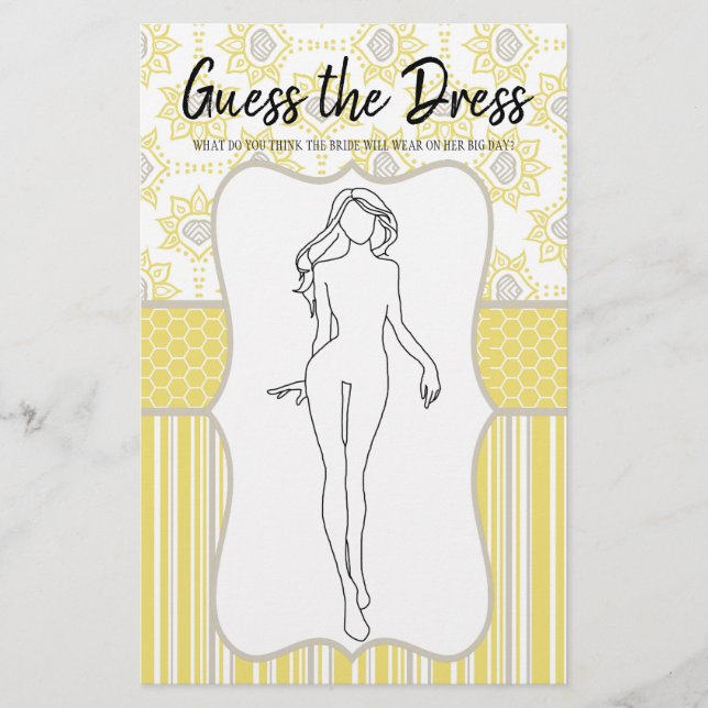 Flyer Juego de ducha de novia gris amarillo adivina el v (Frente)