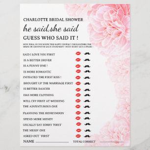 Flyer Juego de ducha de novia personalizado Él dijo Ella