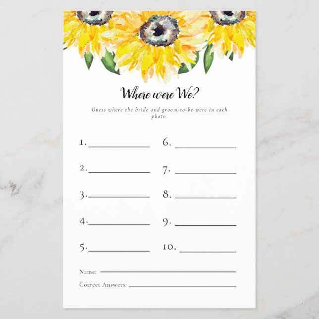Flyer Juego de ducha de novia Sunflower donde estábamos (Frente)
