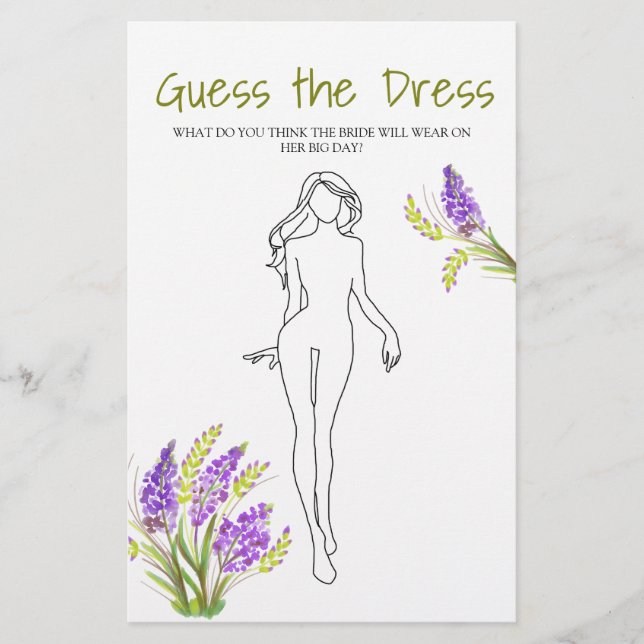 Flyer Juego de ducha de novias Lavender Green Adivina el (Frente)