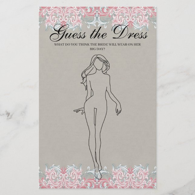 Flyer Juego de ducha de novias Los rotos rosados adivina (Frente)