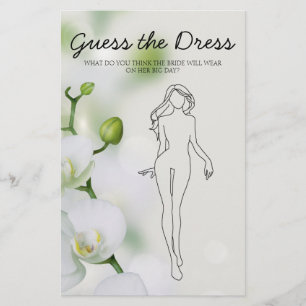 Flyer Juego de ducha de novias Orquídea Adivina vestido