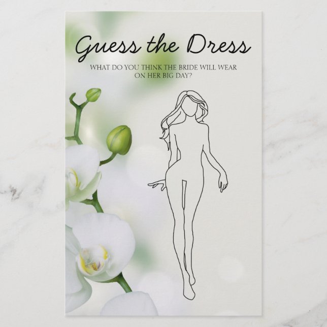 Flyer Juego de ducha de novias Orquídea Adivina vestido (Frente)