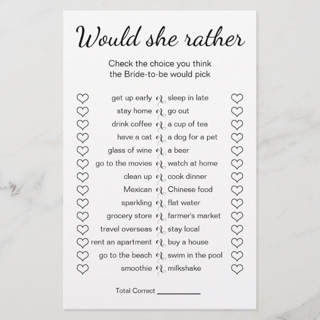 Flyer Juego De Ducha De Novias Prefiere Tarjeta (Frente)