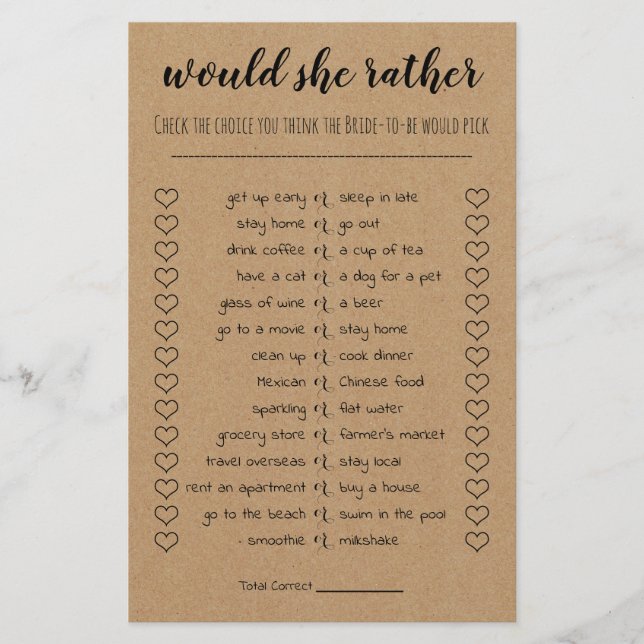 Flyer Juego De Ducha De Novias Prefiere Tarjeta (Frente)