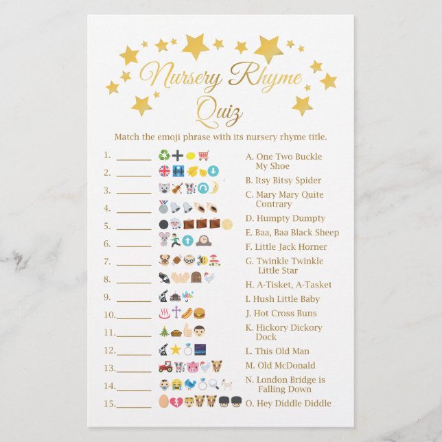Flyer Juego de Emoji Baby Shower de Rhyme Nursery Star G (Frente)
