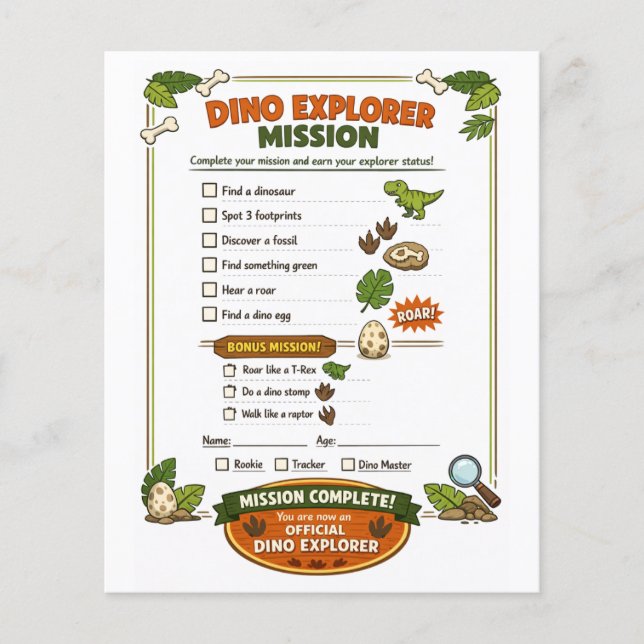 Flyer Juego de fiesta de cumpleaños de dinosaurios Explo (Frente)