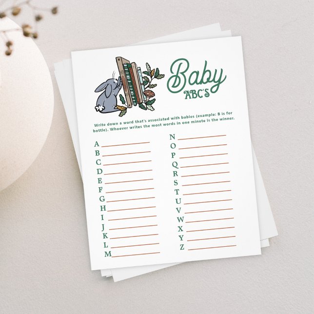 Flyer Juego de Fiestas Baby Shower de Woodland Storybook (Baby ABCs Woodland Storybook Baby Shower Activity)