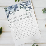 Flyer Juego de Flores Azules Polvorientas Donde Estábamo<br><div class="desc">Dusty Blue Flowers Bridal Shower Game. Los elementos coincidentes para completar la colección de eventos están disponibles en nuestra tienda Zazzle!</div>