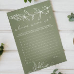 Flyer Juego de Flores Verdes Sabrosas Donde Estábamos<br><div class="desc">Sage Green Flowers Bridal Shower Game. Los elementos coincidentes para completar la colección de eventos están disponibles en nuestra tienda Zazzle!</div>