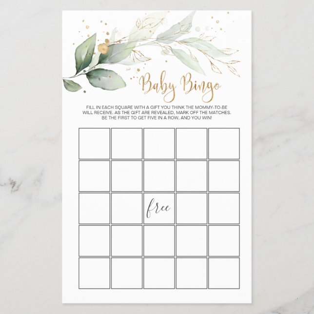 Flyer Juego de follaje de bingo de Baby Shower Greenery (Frente)