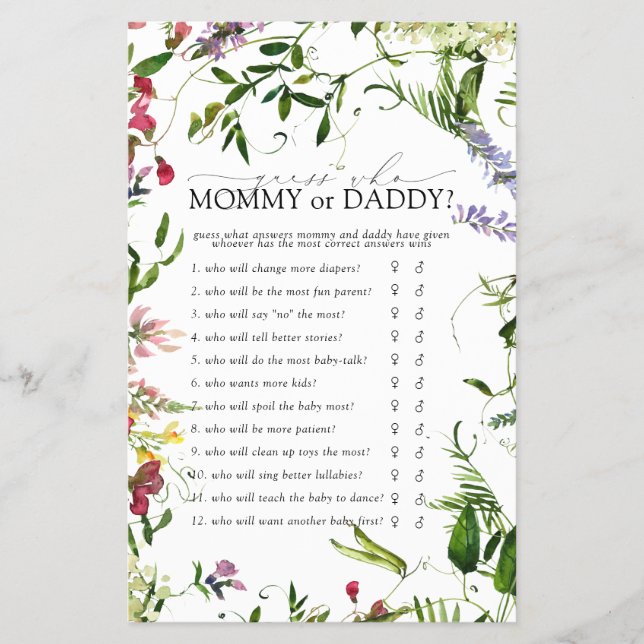 Flyer Juego de mamá o papi Ducha de flores silvestres de (Frente)