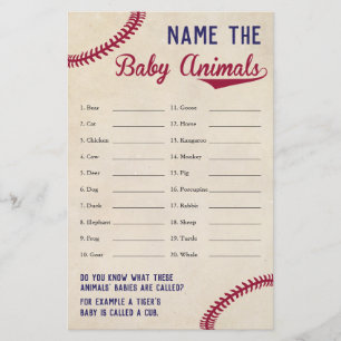 Flyer Juego de nombre animal Baby Shower Baby con el tem