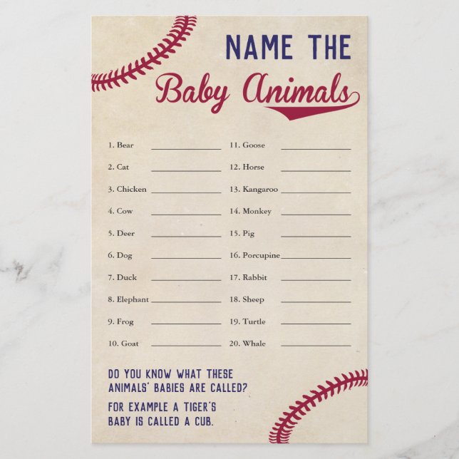 Flyer Juego de nombre animal Baby Shower Baby con el tem (Frente)