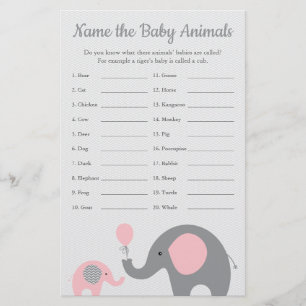 Flyer Juego de nombre animal para elefantes rosados Baby
