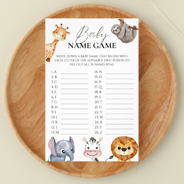 Flyer Juego de nombre del bebé Safari Animales salvajes  (Subido por el creador)