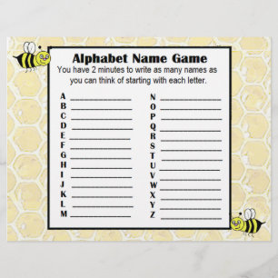 Flyer Juego de nombres alfabéticos y juego de bingo para