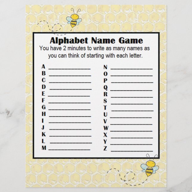 Flyer Juego de nombres alfabetos y juego de bingo Baby S (Frente)