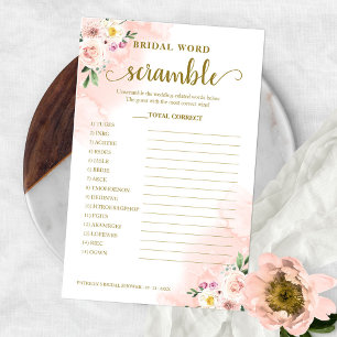Flyer Juego de palabras desordenadas nupciales rosa flor