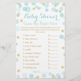 Flyer Juego de precios Baby Shower con puntos azules y d