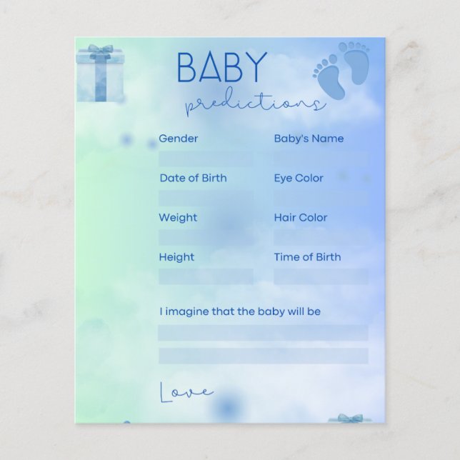 Flyer Juego de predicciones de Baby Shower (Frente)
