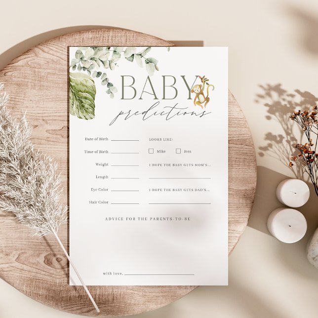 Flyer Juego de predicciones de Baby Shower sobre el Safa (Professionally printed baby shower games | predictions & advice card)