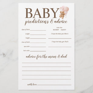 Flyer Juego de predicciones y consejos para bebés Oso de