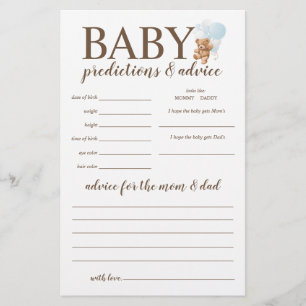 Flyer Juego de predicciones y consejos para bebés Oso de