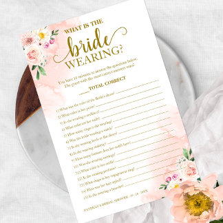 Flyer Juego de Qué Lleva la Novia Floral Dorado Rosado