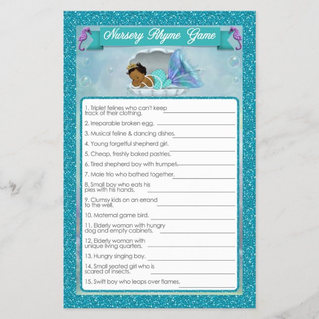 Flyer Juego de rima de cristales de Baby Shower para sir (Frente)