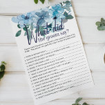 Flyer Juego de Rosas azules Pastel ¿qué diría el novio?<br><div class="desc">¿Qué haría el juego de ducha de novias Groom Say? Colección floral de color azul pastel de rosas silvestres pintados a mano. Los elementos coincidentes para completar la colección de eventos están disponibles en nuestra tienda Zazzle!</div>