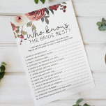 Flyer Juego de Rosas florales de Rubor rojo que conoce m<br><div class="desc">Quién conoce el juego de la mejor ducha de novia. Watercolor Rojo y Rubor Floral. Los elementos coincidentes para completar la colección de eventos están disponibles en nuestra tienda Zazzle!</div>