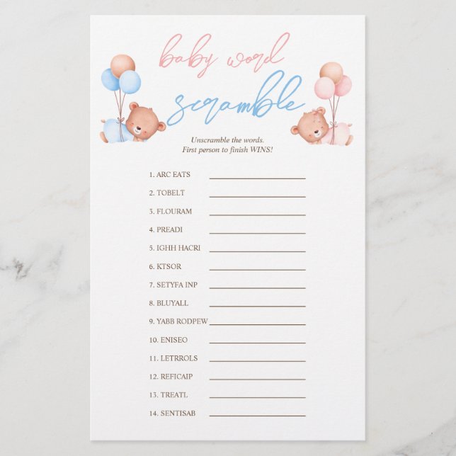 Flyer Juego de scramble de bebé de gemelos niño niña par (Frente)