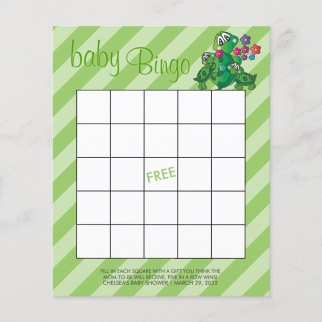 Flyer Juego de tortuga 🐢 Baby Shower - Bingo (Frente)