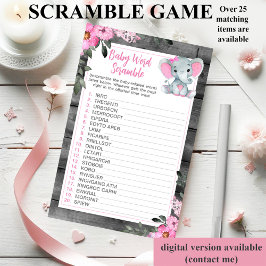 Flyer Juego de Word Scramble Elephant Floral rosa