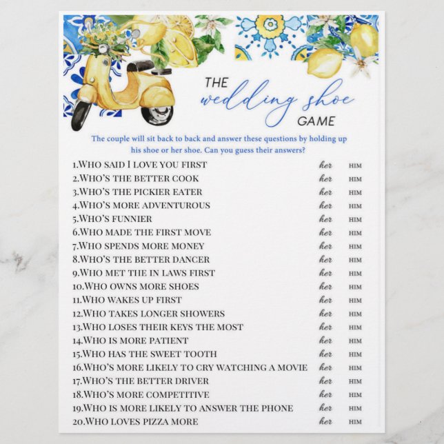 Flyer Juego de zapatos de ducha de novia con tema de lim (Frente)